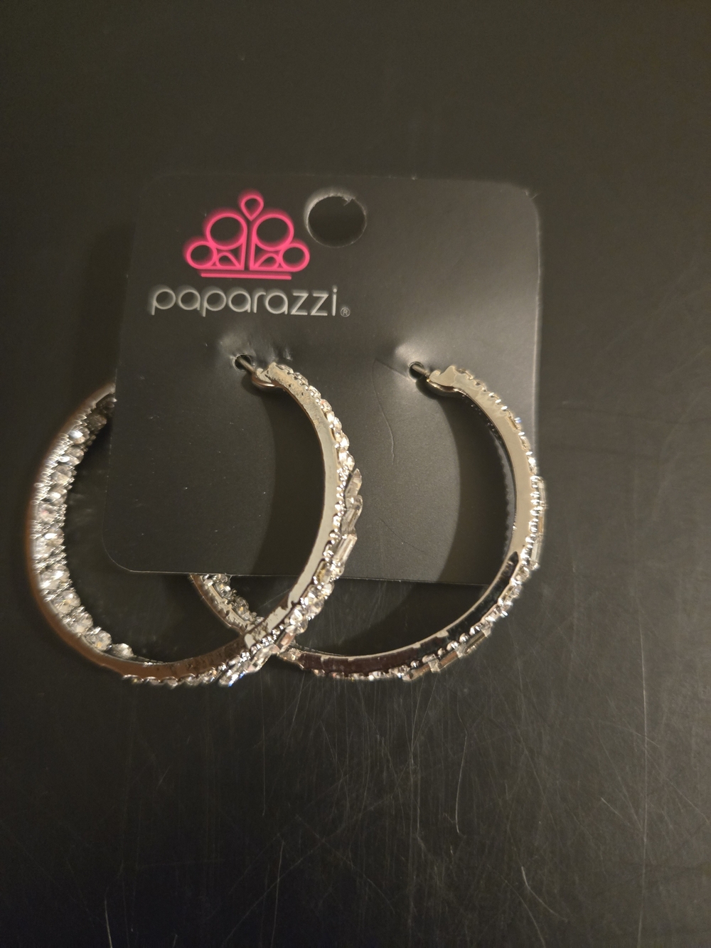 paparazzi Silver Rhinestone Hoop Earrings